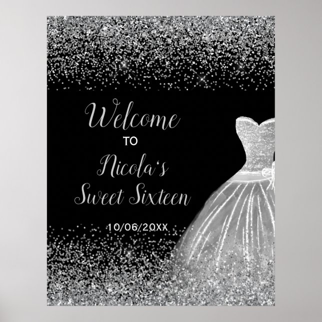 Silver Dress Imitats Glitzer Sweet 16 Willkommen Poster (Vorne)