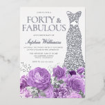 Silver Dress Lila Lavendel Floral 40. Geburtstag Folieneinladung<br><div class="desc">Silver Dress Lila Lavendel Floral 40. Geburtstag 40 & Fabulous Foil Einladung Weitere Einladungen in unserem Nest und Nest Store</div>