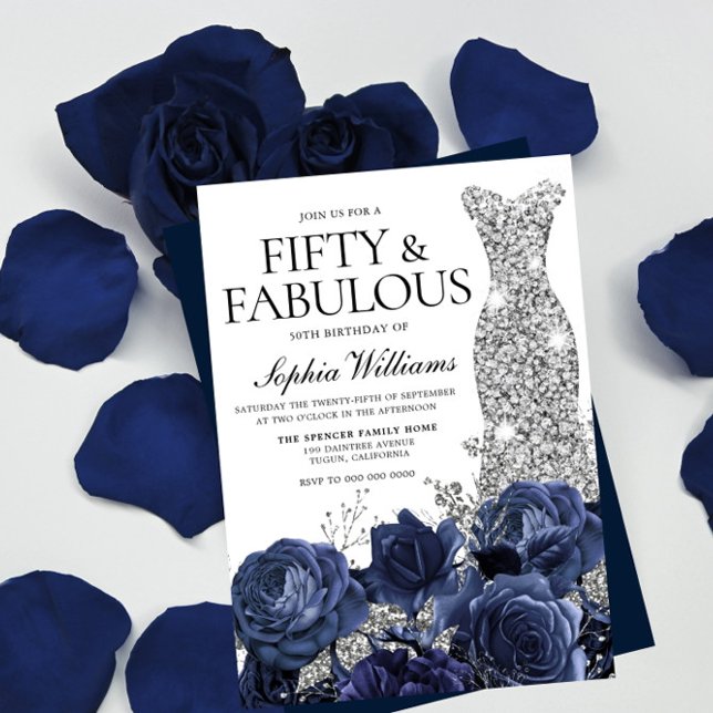 Silver Dress Navy Fifty & Fabulous 50. Geburtstag Einladung (Von Creator hochgeladen)