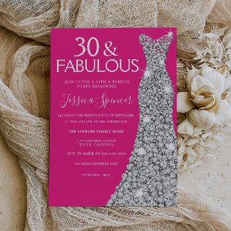 Silver Dress Pink 30 & Fabulous 30. Geburtstag Einladung