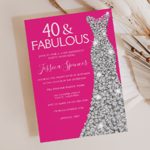 Silver Dress Pink 40 & Fabulous 40. Geburtstag Einladung
