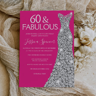 Silver Dress Pink 60 & Fabulous 60. Geburtstag Einladung