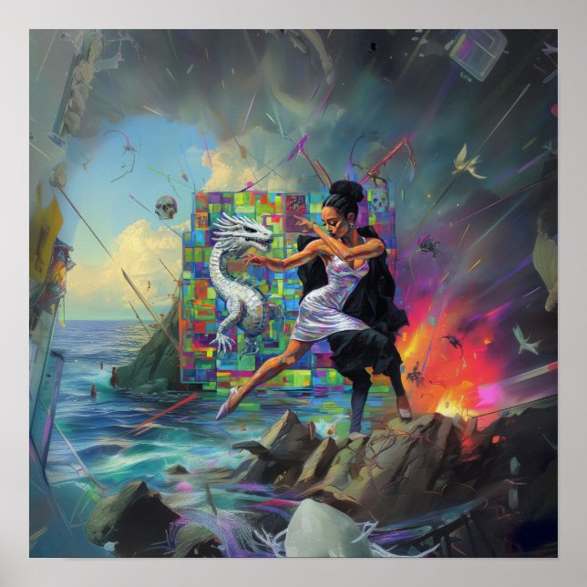 Silver Dress Priestess Witchy AI Art Matt Value Poster (Vorne)