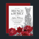 Silver Dress Rose Budget Bridal Dusche Einladung<br><div class="desc">Silver Dress Rose Budget Bridal Dusche Einladung Brunch & Bubbly,  Rote Rosen</div>