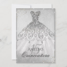 Silver Dress Sparkle Quinceanera Einladung