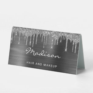 Silver Dripping Glitzer Black Metallic Business Tischaufsteller