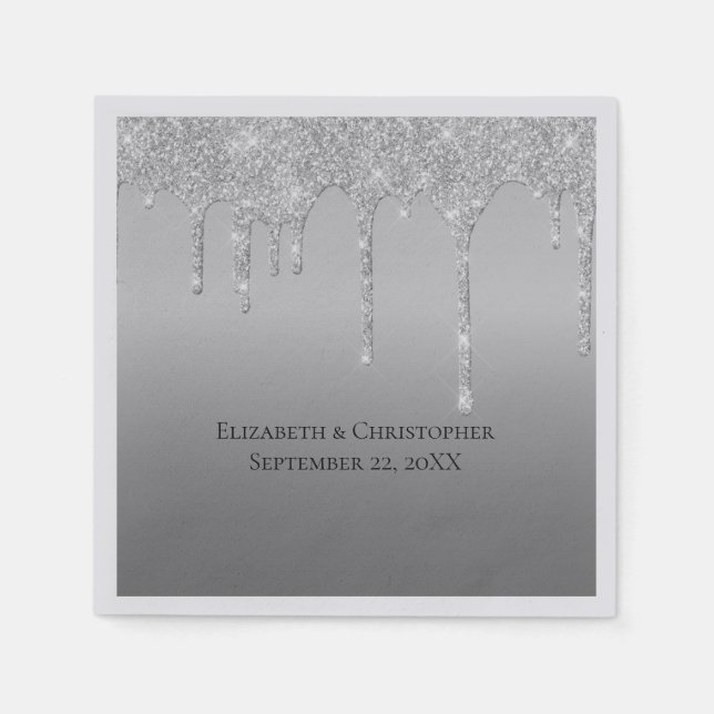Silver Dripping Glitzer Glam Elegante Wedding Serviette (Vorderseite)
