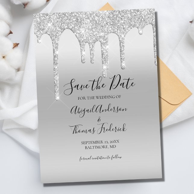 Silver Dripping Glitzer Glam Trendy Elegant Save The Date (Von Creator hochgeladen)