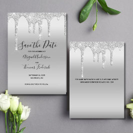 Silver Dripping Glitzer Glam Trendy Elegant Save The Date