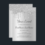Silver Dripping Glitzer Sweet 16 Brautparty Einladung<br><div class="desc">Silver Funkelnd and Girly Dripping Glitzer Sweet 16 (sechzehn) Birthday Party, 1., 13., 15., 18., 30., 40., 60., 70., 80., 90., 100. Women's Birthday Party, Brautparty, Junggeselinnen-Abschied, Baby Shower ), Taufe, Firmenfeier, Weihnachts-Party, Silvester-Party, Hochzeitstag oder Quinceanera-Feier, Einladungsvorlage. Das Hotel ist der perfekte moderne, schicke, trendige und elegante Einladung für einen...</div>