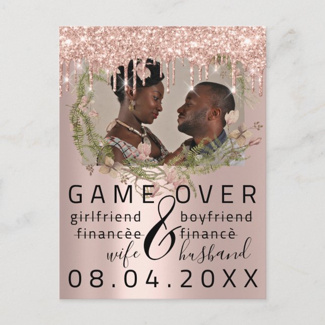 Silver DripsFunny Save the Date Florals Foto Postkarte (Vorderseite)
