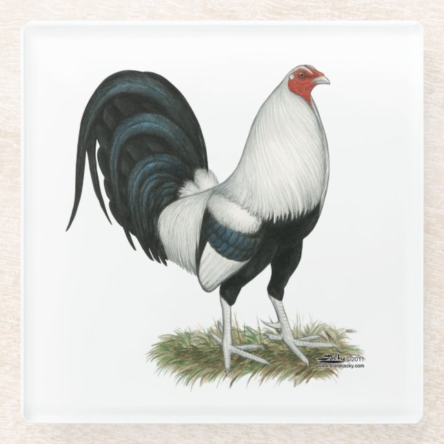 Silver Duckwing Gamecock Glasuntersetzer (Vorderseite)