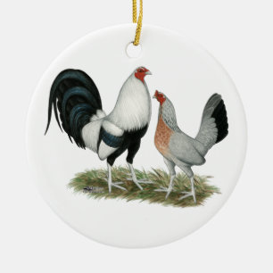 Silver Duckwing Gamefowl Keramikornament