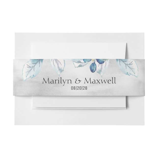 Silver Dusty Blue Peony Wedding Einladungsbanderole (Vorderseite Beispiel)