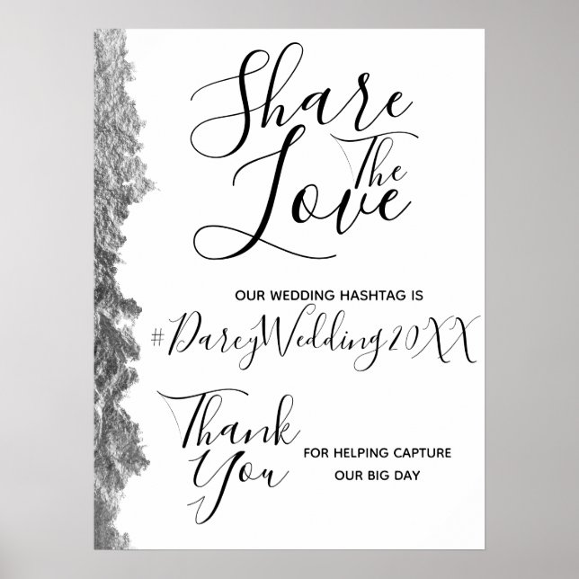 Silver Edge Wedding Hashtag Sign Poster (Vorne)