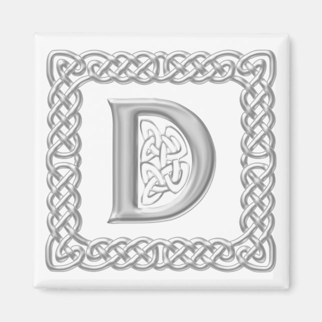 Silver Effect Celtic Knot Monogram Letter D Magnet (Vorne)