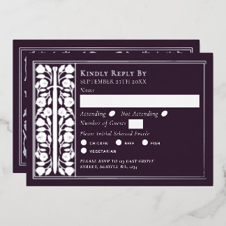 Silver Eggplant Medieval Sword Wedding RSVP Folieneinladung