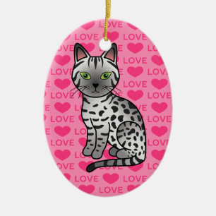 Silver Egyptian Mau Cat Illustration Keramik Ornament