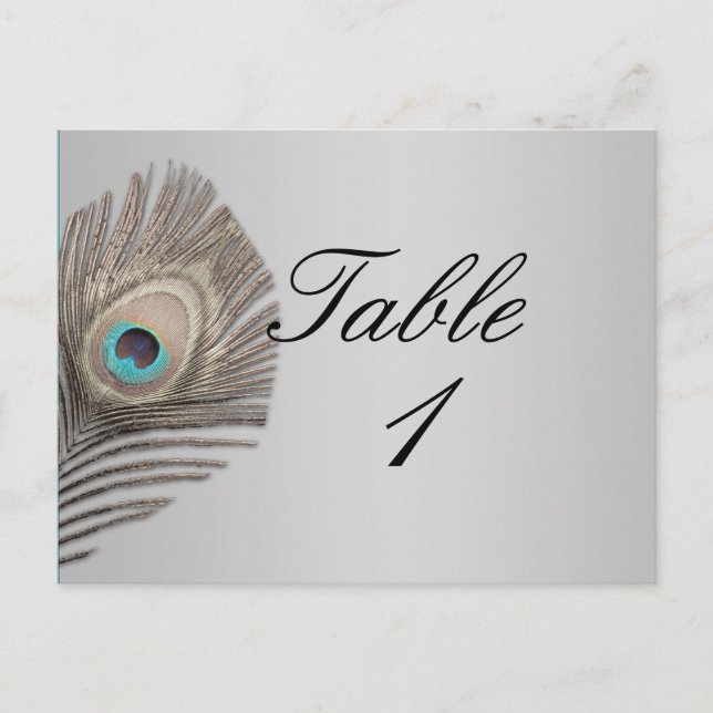 Silver Elegance Peacock-Tischnummer Postkarte (Vorderseite)