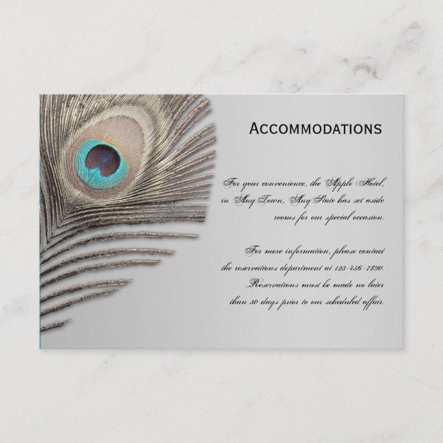 Silver Elegance Peacock Unterkunft Karte (Vorderseite)