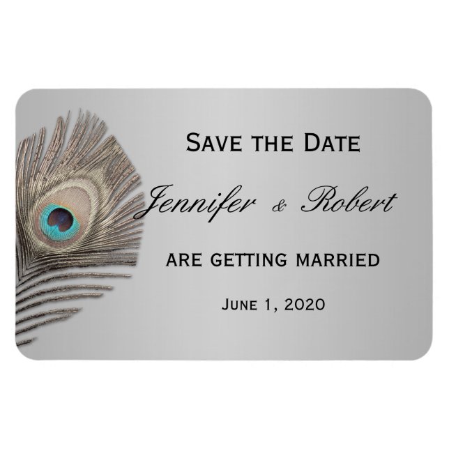 Silver Elegance Peacock Wedding Magnet (Horizontal)