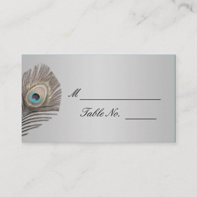 Silver Elegance Peacock Wedding Platzkarte (Vorderseite)