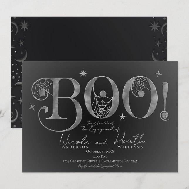 Silver Elegant BOO Magische Halloween-Verlobung Einladung (Vorne/Hinten)