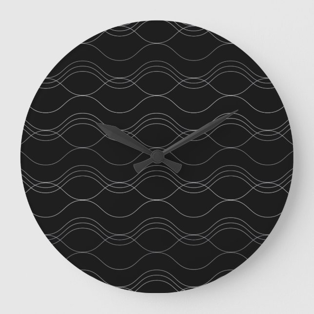 Silver, elegant, cool, modern, simple wavy pattern große wanduhr (Vorderseite)