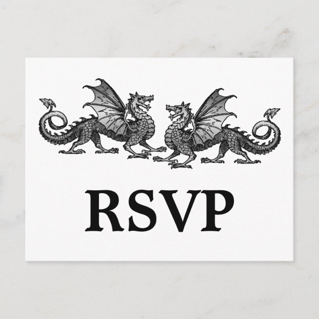 Silver Elegant Dragons Response Postcard Einladungspostkarte (Vorderseite)