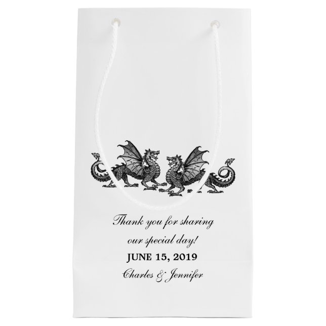 Silver Elegant Dragons Wedding Gift Bag Kleine Geschenktüte (Vorderseite)