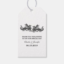 Silver Elegant Dragons Wedding Gift Tags