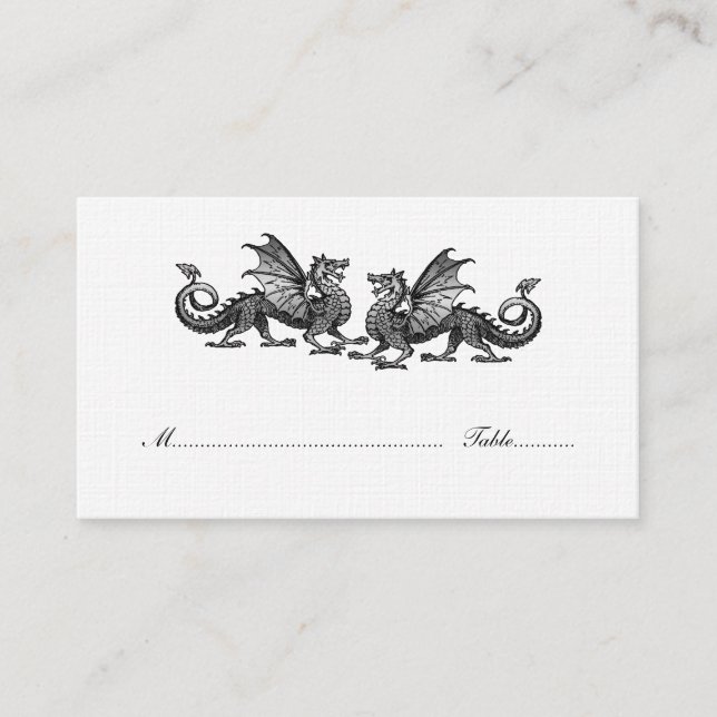 Silver Elegant Dragons Wedding Platzkarte (Vorderseite)