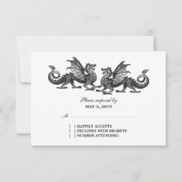 Silver Elegant Dragons Wedding Response Card RSVP Karte