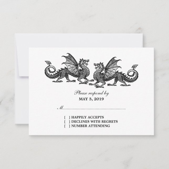 Silver Elegant Dragons Wedding Response Card RSVP Karte (Vorderseite)