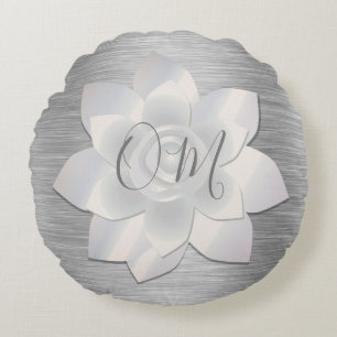 Silver Elegant Lotus OM Rundes Kissen