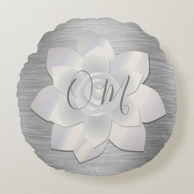 Silver Elegant Lotus OM Rundes Kissen (Vorderseite)
