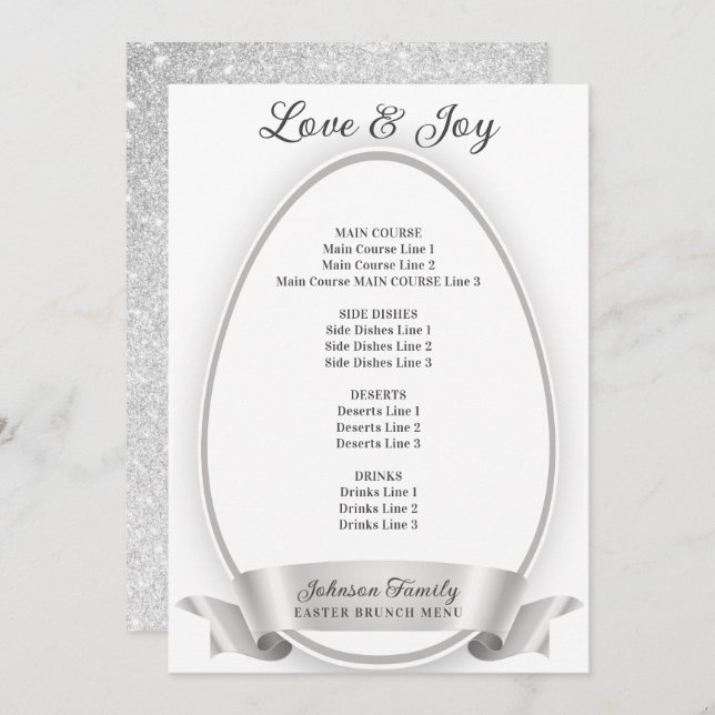 Silver Elegant Simple Oaster Egg Brunch Dinner Menükarte (Vorne/Hinten)