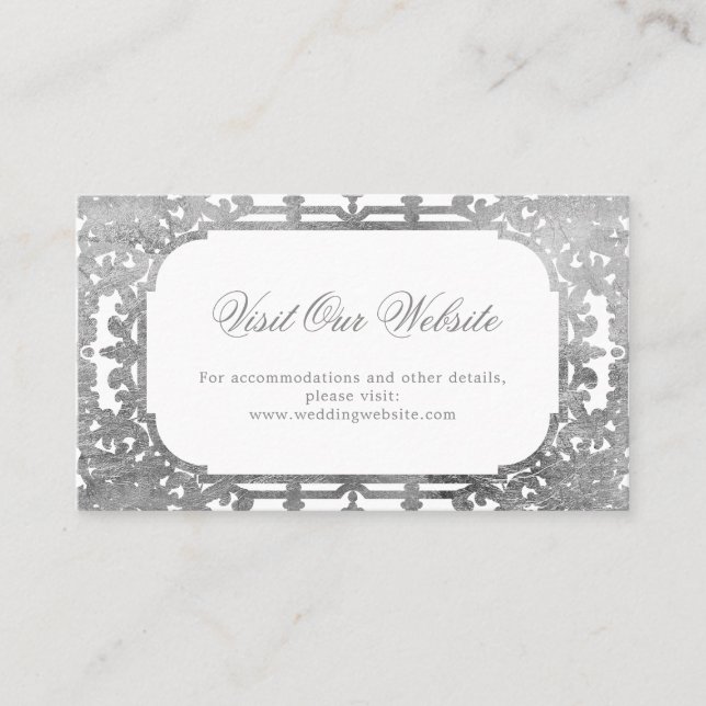 Silver elegante verzierte Vintage Website Platzkarte (Vorderseite)