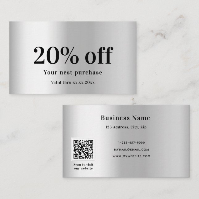 Silver eleganter Qr-Code Rabattkarte (Vorne/Hinten)