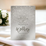 Silver Elfenbein Glitzer ombre Metallic Folie Hoch Einladung<br><div class="desc">Ein elegantes und luxuriöses silbernes Perlgold-Elfenbeinholz-Glitzer mit metallischer Folie und eleganter Kalligraphie-Typografie für eine schicke Hochzeit.</div>