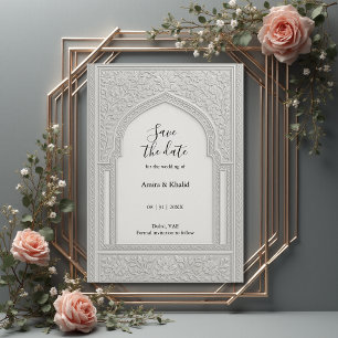 Silver Embossed Floral Arch Wedding speichern Sie  Einladung
