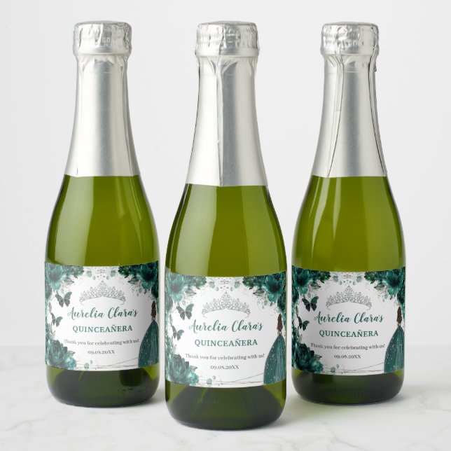 Silver Emerald Floral Quinceañera Birthday Gevor (Flaschen)