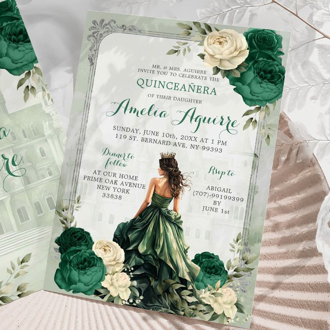 Silver Emerald Green Castle Prinzessin Quinceañera Einladung (Von Creator hochgeladen)