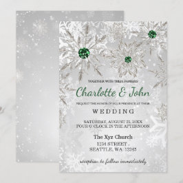 Silver Emerald Green Schneeflocken Winter Wedding Einladung