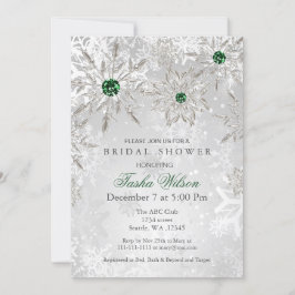 Silver Emerald Snowflakes Winter Brautparty Einladung