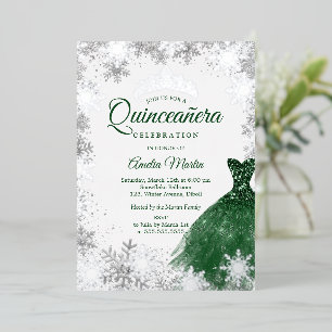Silver Emerald Winter Snowflake Quinceanera Folieneinladung