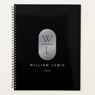 Silver et noir Monogramme moderne minimaliste