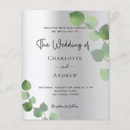 Silver eucalyptus Budget Hochzeitseinladung Flyer