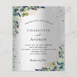 Silver eucalyptus Budget Hochzeitseinladung Flyer
