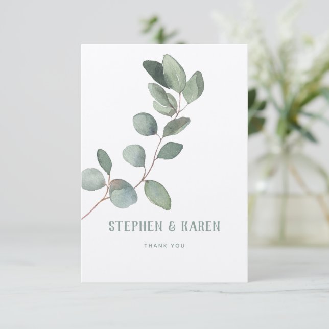 Silver Eucalyptus Elegant Wedding Dankeschön Karte (Stehend Vorderseite)
